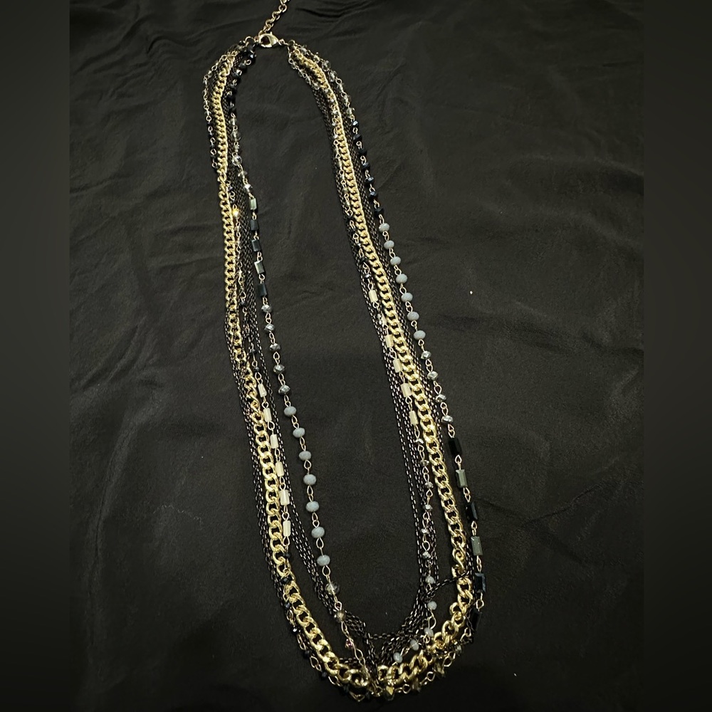 Layered Black, Graphite and Gold Chain Necklace - 30”